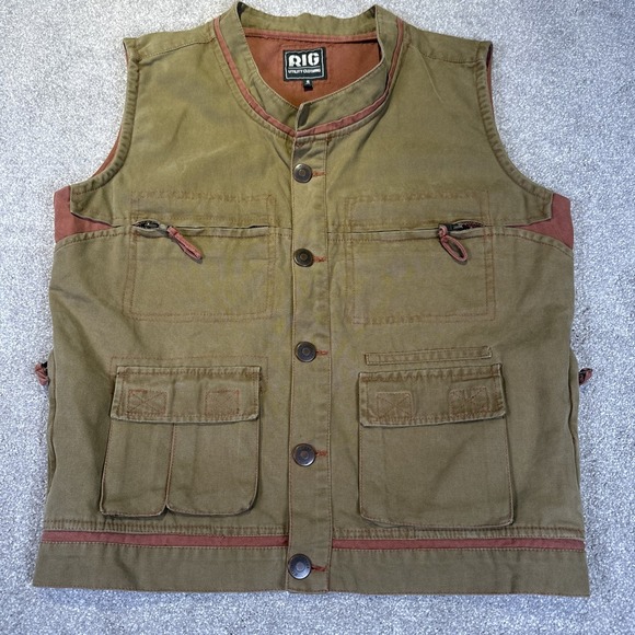 RIG Utility Clothing Tan Vest Men Small Bullet Buttons Vintage Cargo Ranch Hunti